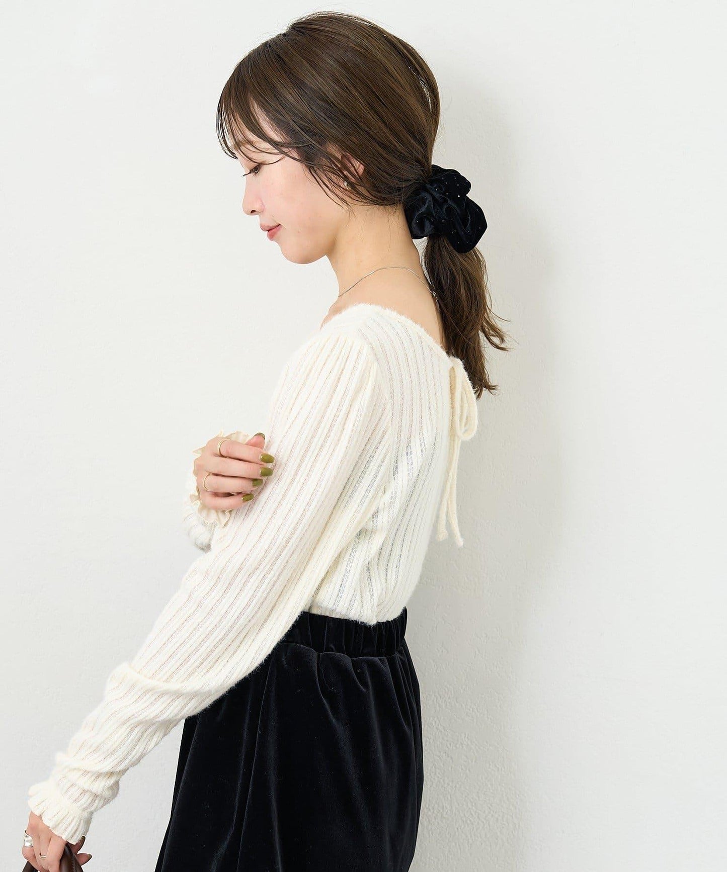 【4色可選/前後兩穿】B 長毛絨褶皺袖上衣