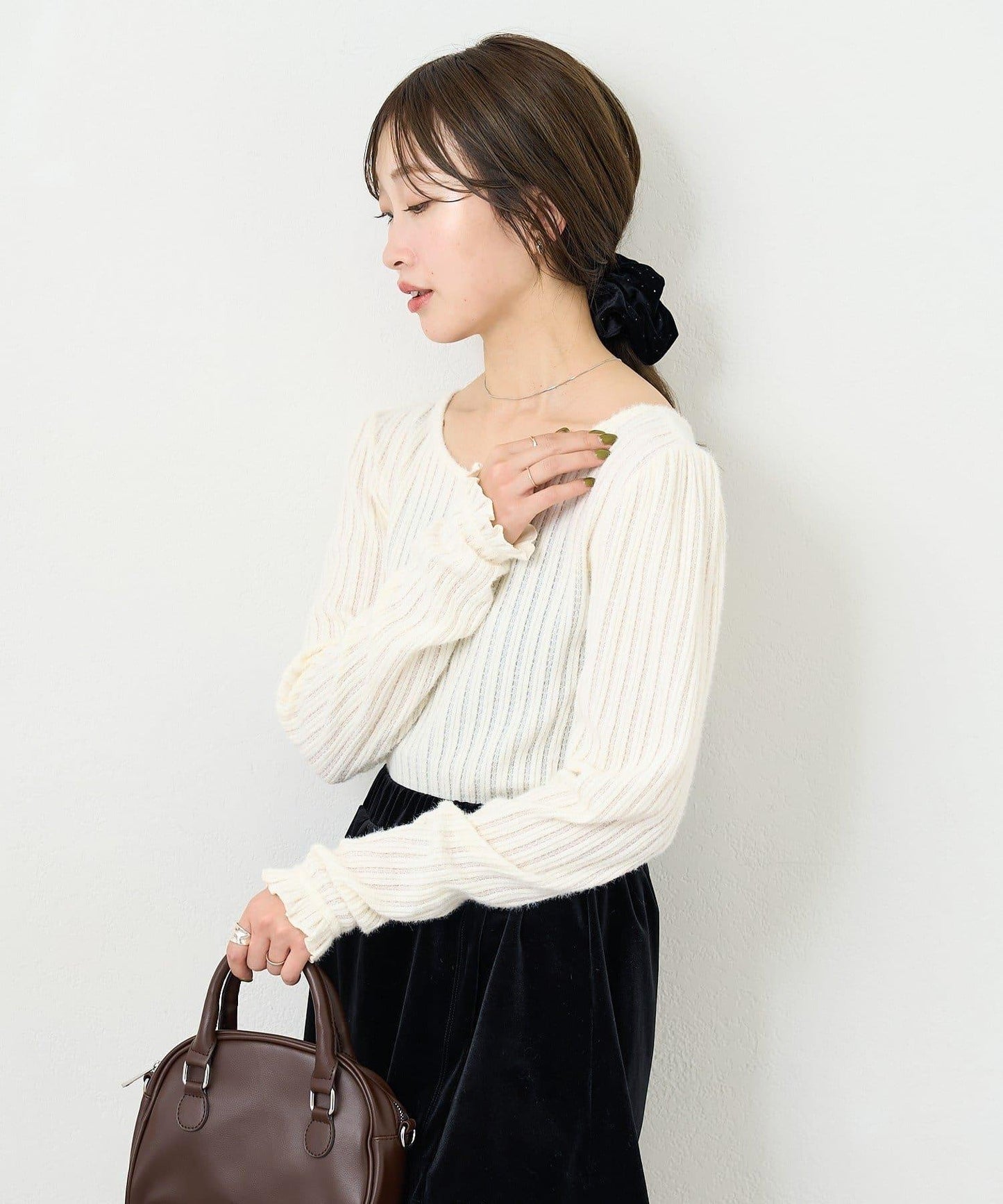 【4色可選/前後兩穿】B 長毛絨褶皺袖上衣