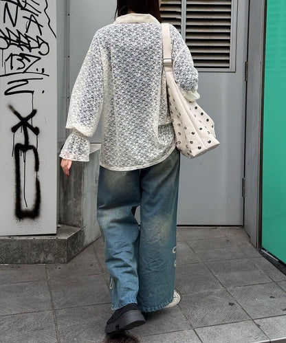 帶領蕾絲蝴蝶結開衫