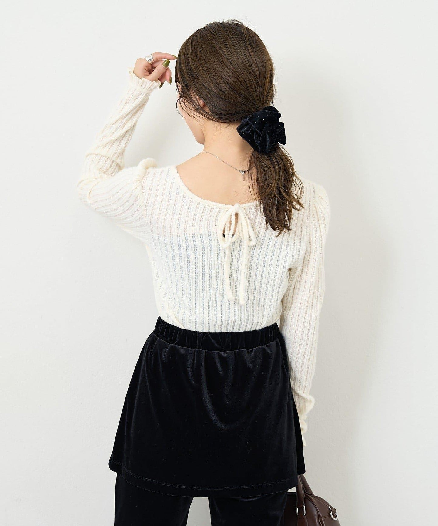 【4色可選/前後兩穿】B 長毛絨褶皺袖上衣