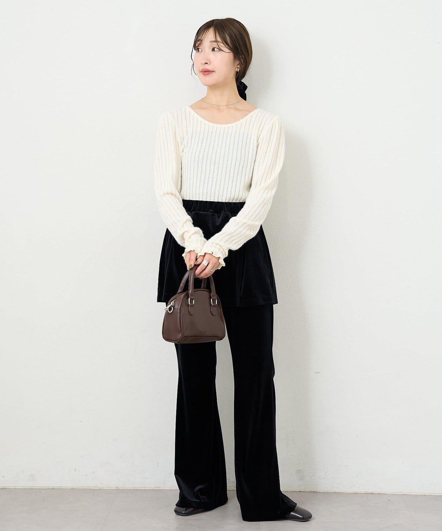 【4色可選/前後兩穿】B 長毛絨褶皺袖上衣