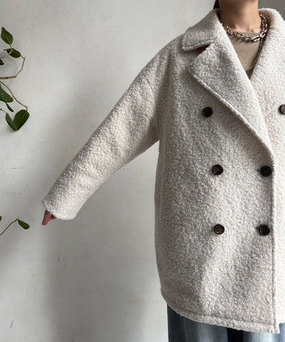 羊羔絨羽絨雙排扣西裝領大衣