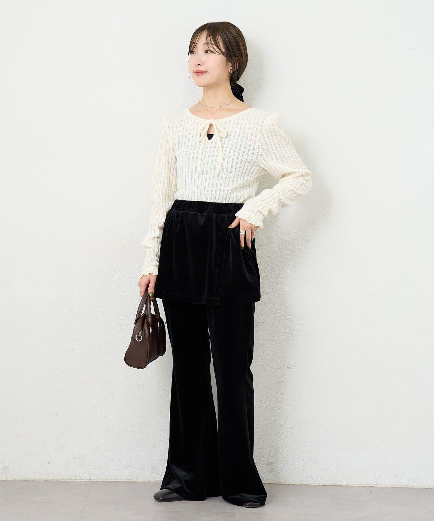 【4色可選/前後兩穿】B 長毛絨褶皺袖上衣