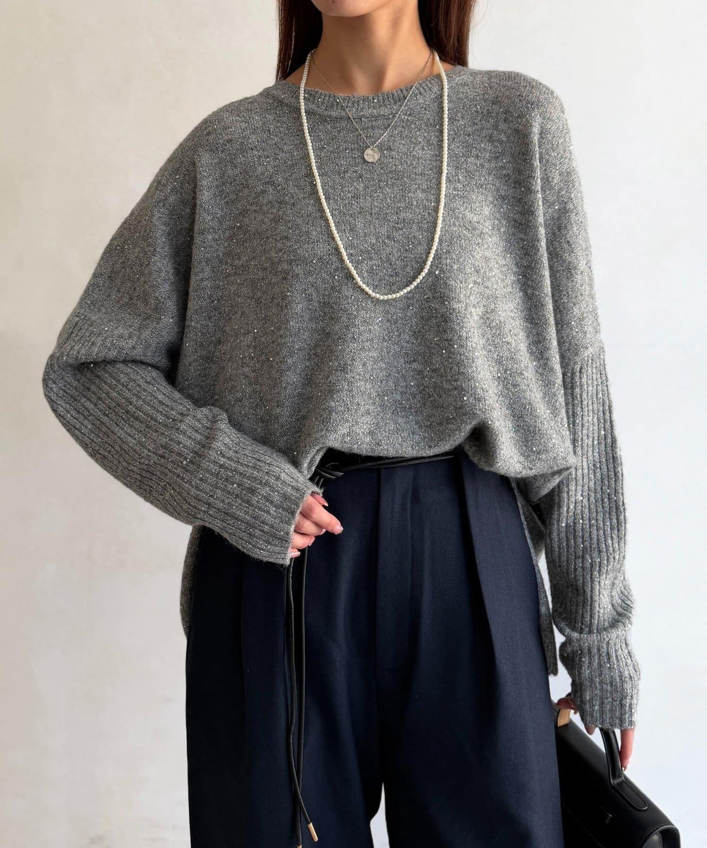 亮片蝙蝠袖針織套頭衫