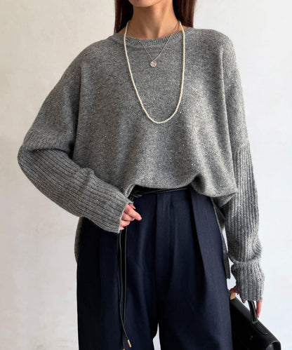 亮片蝙蝠袖針織套頭衫