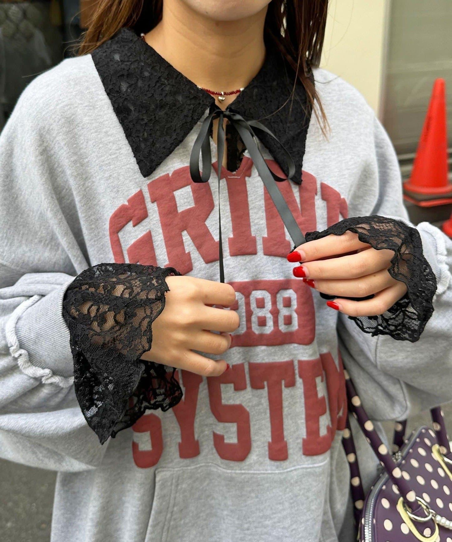 帶領蕾絲蝴蝶結開衫