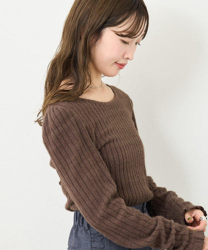 【4色可選/前後兩穿】B 長毛絨褶皺袖上衣