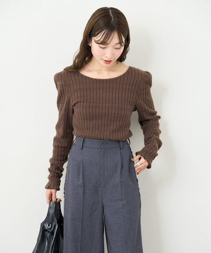 【4色可選/前後兩穿】B 長毛絨褶皺袖上衣