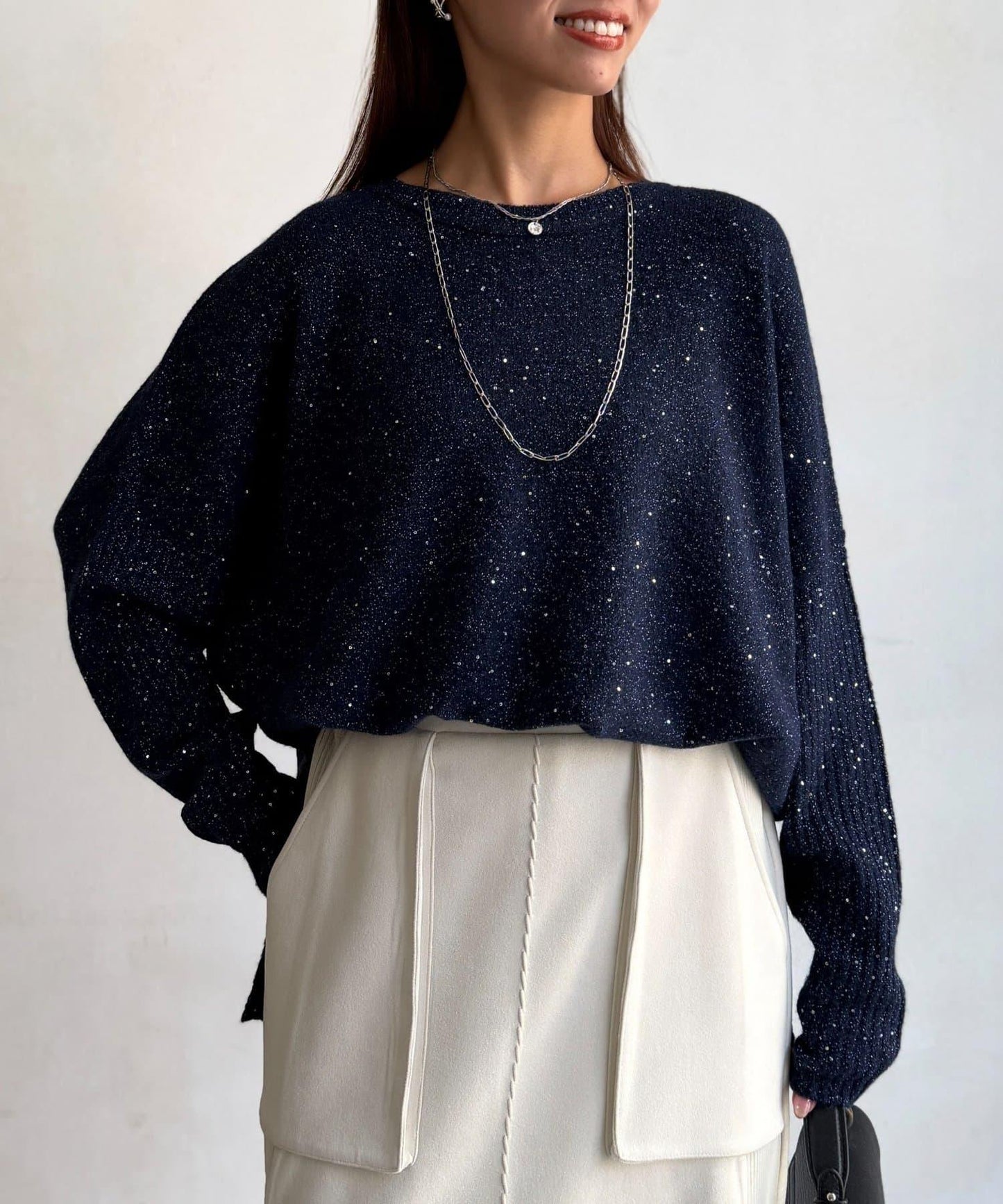 亮片蝙蝠袖針織套頭衫