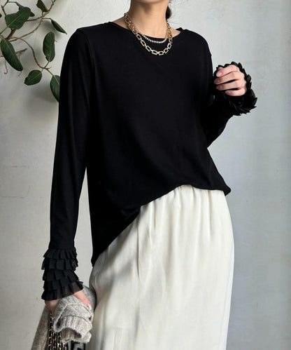 袖部荷葉邊上衣