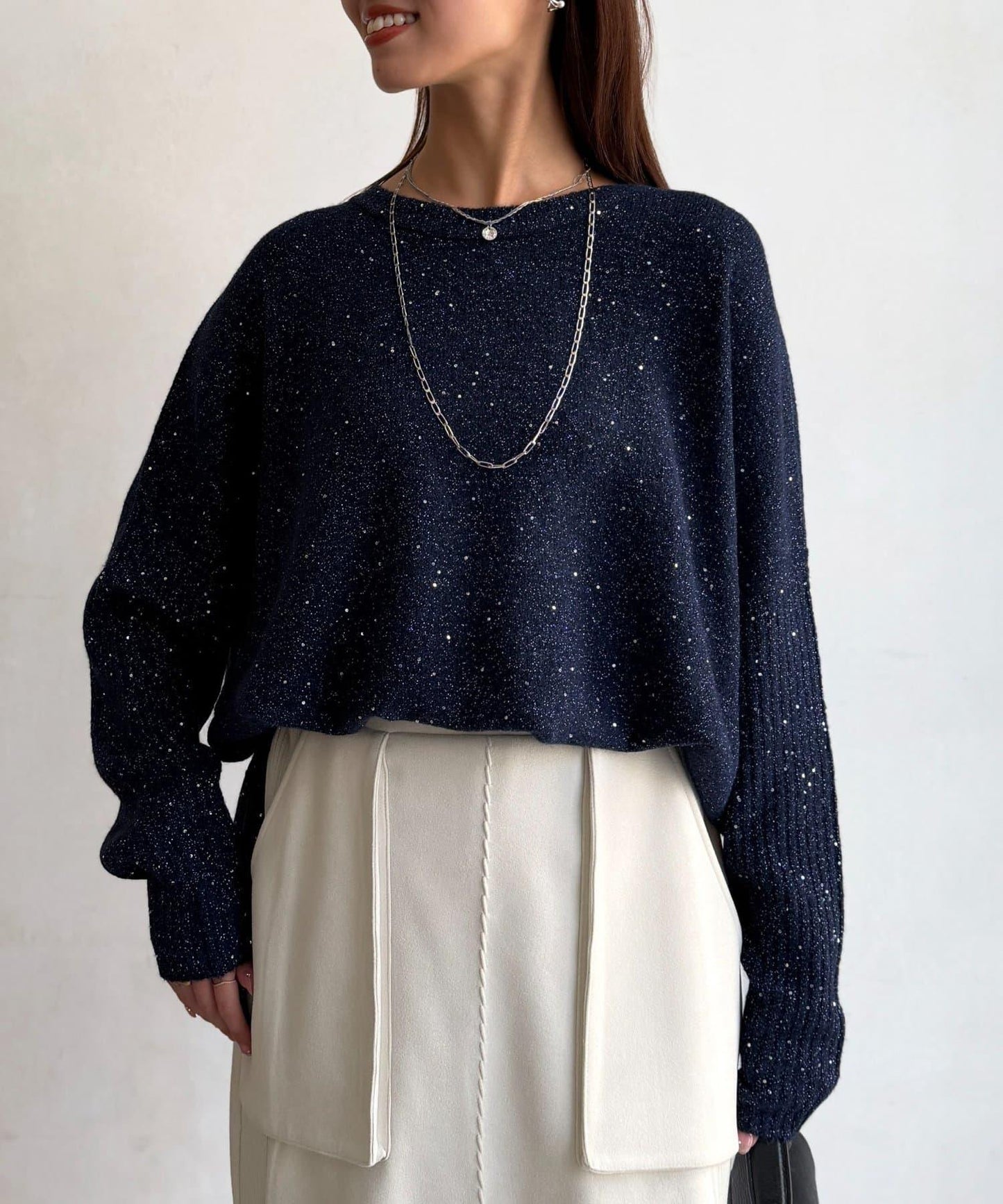 亮片蝙蝠袖針織套頭衫