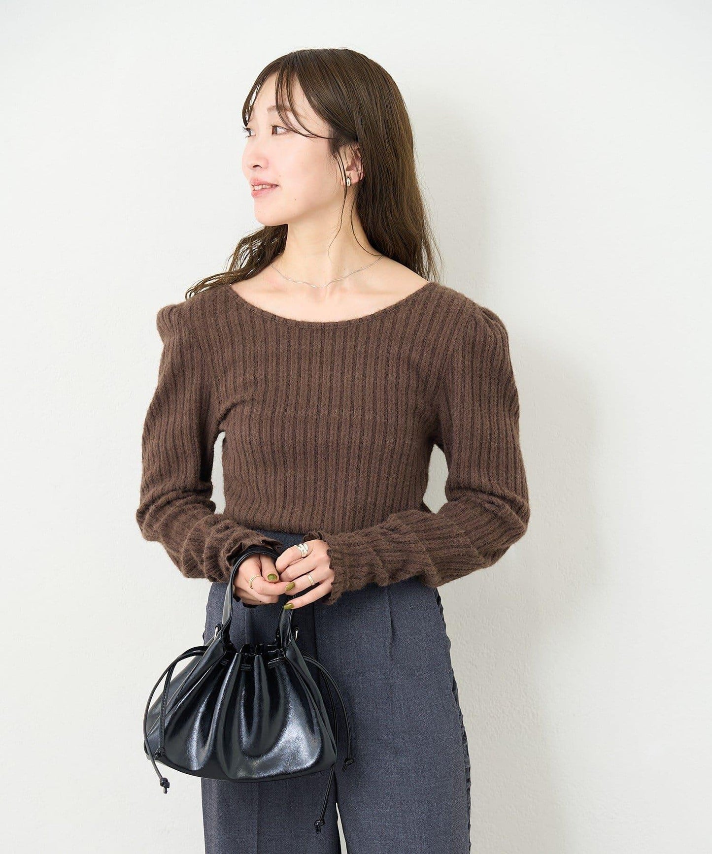 【4色可選/前後兩穿】B 長毛絨褶皺袖上衣