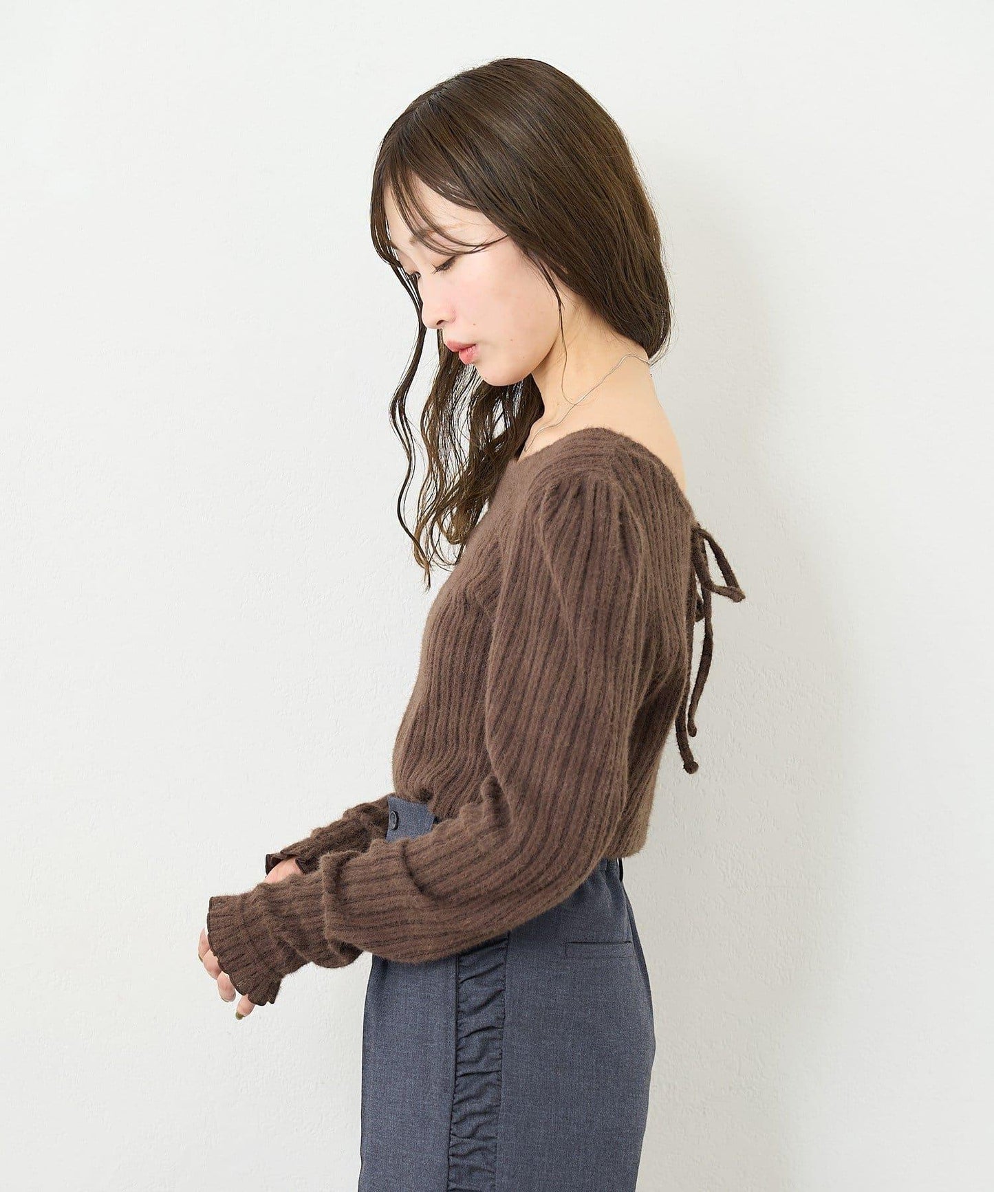 【4色可選/前後兩穿】B 長毛絨褶皺袖上衣