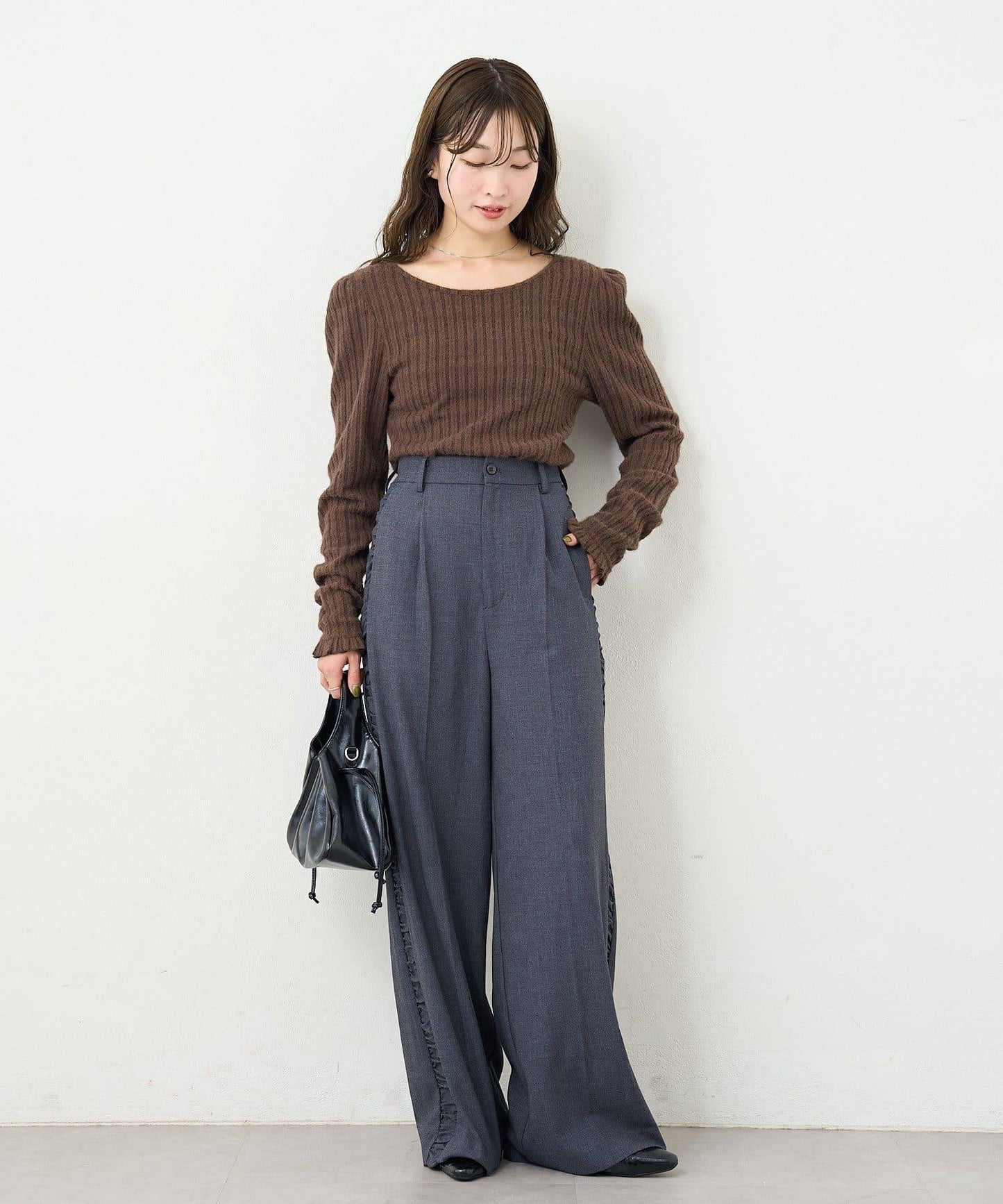 【4色可選/前後兩穿】B 長毛絨褶皺袖上衣