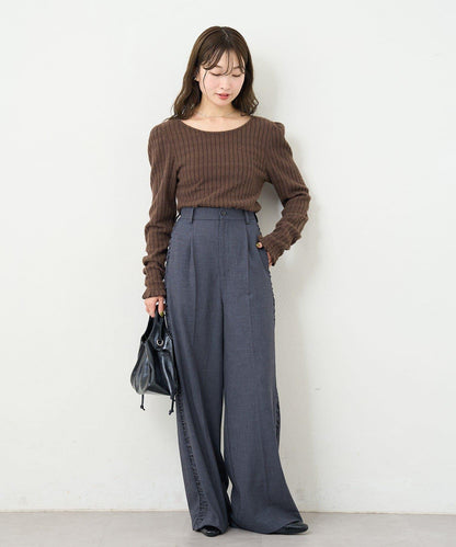 【4色可選/前後兩穿】B 長毛絨褶皺袖上衣