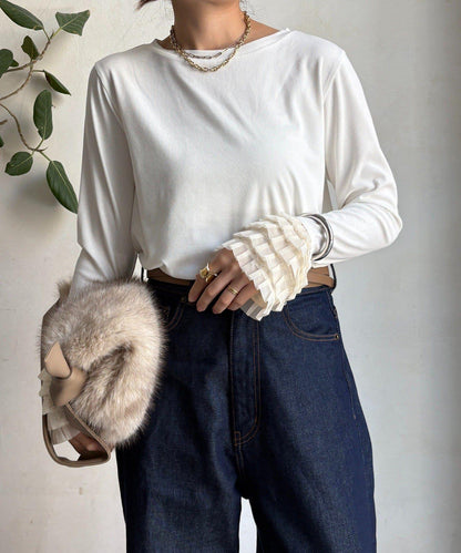 袖部荷葉邊上衣