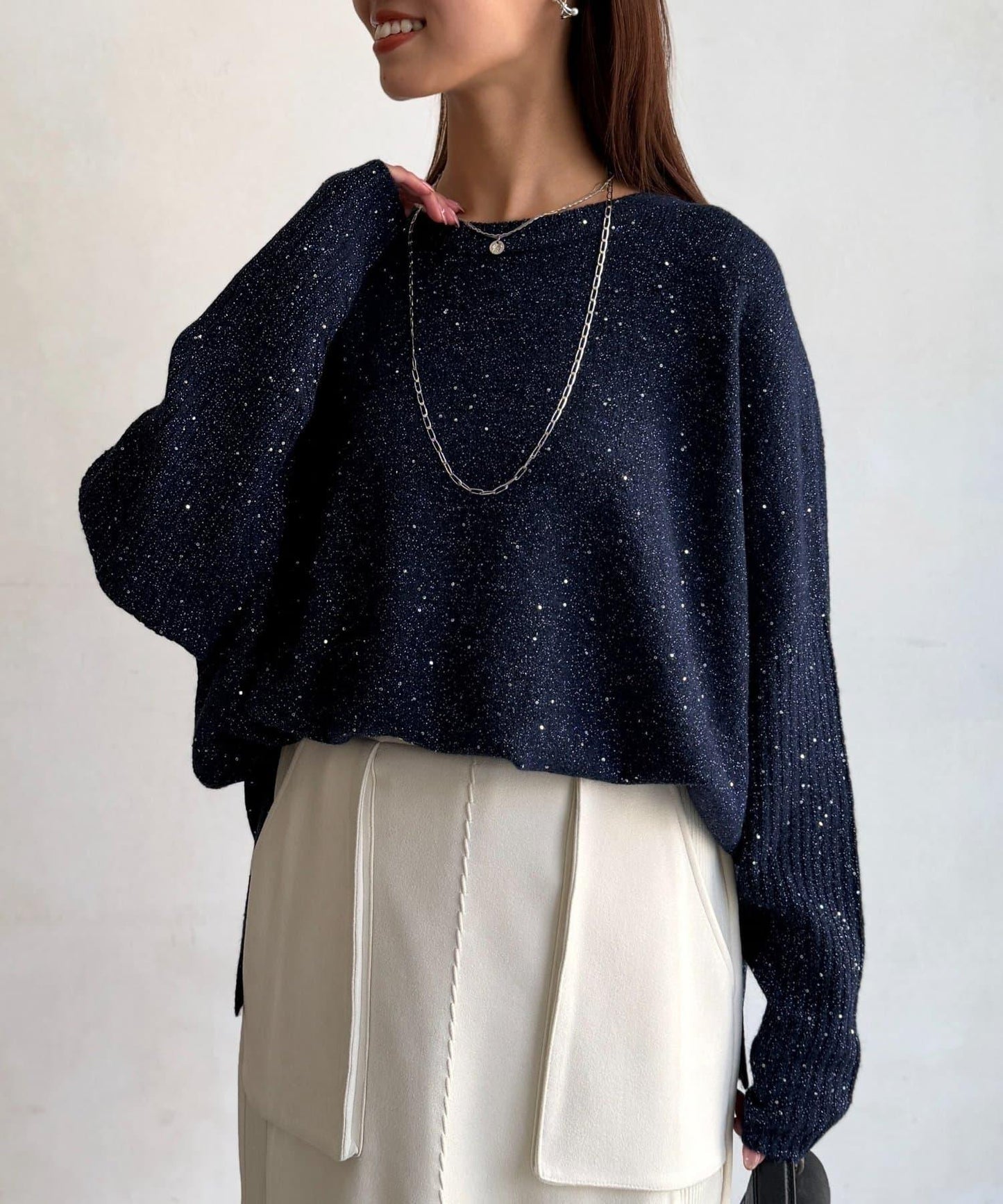 亮片蝙蝠袖針織套頭衫