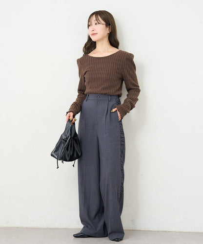 【4色可選/前後兩穿】B 長毛絨褶皺袖上衣