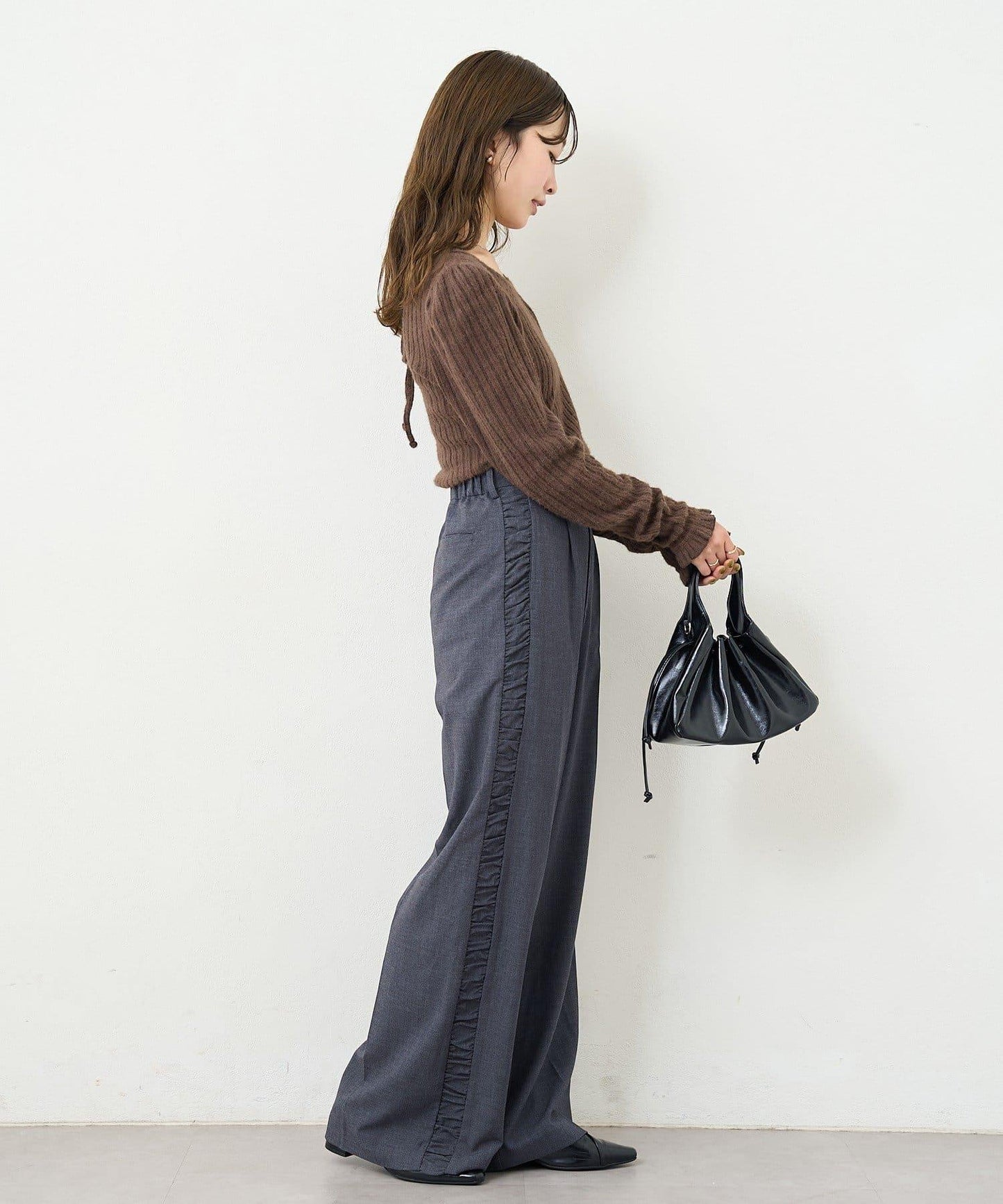 【4色可選/前後兩穿】B 長毛絨褶皺袖上衣