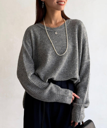 亮片蝙蝠袖針織套頭衫