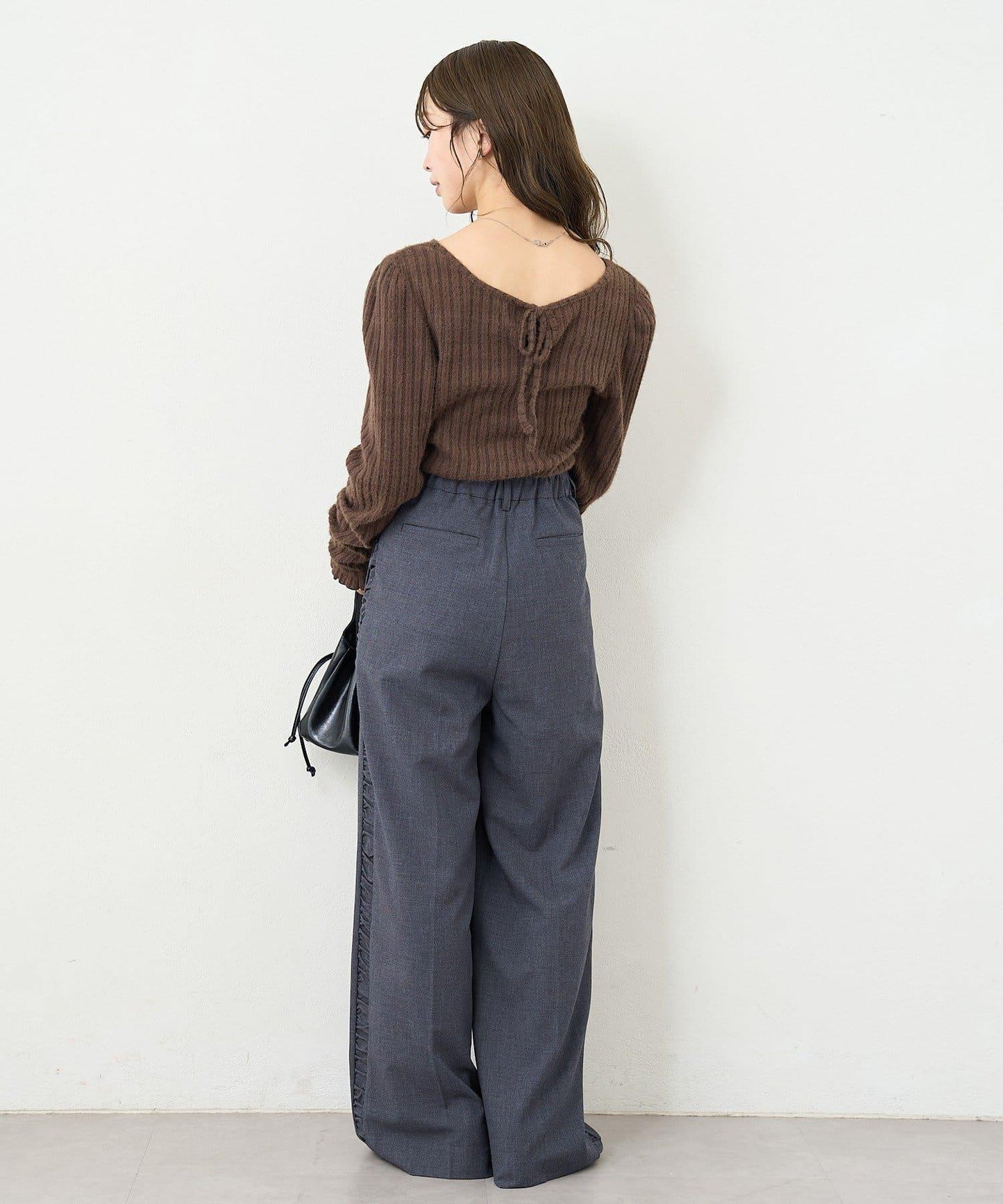 【4色可選/前後兩穿】B 長毛絨褶皺袖上衣