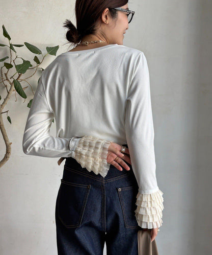 袖部荷葉邊上衣