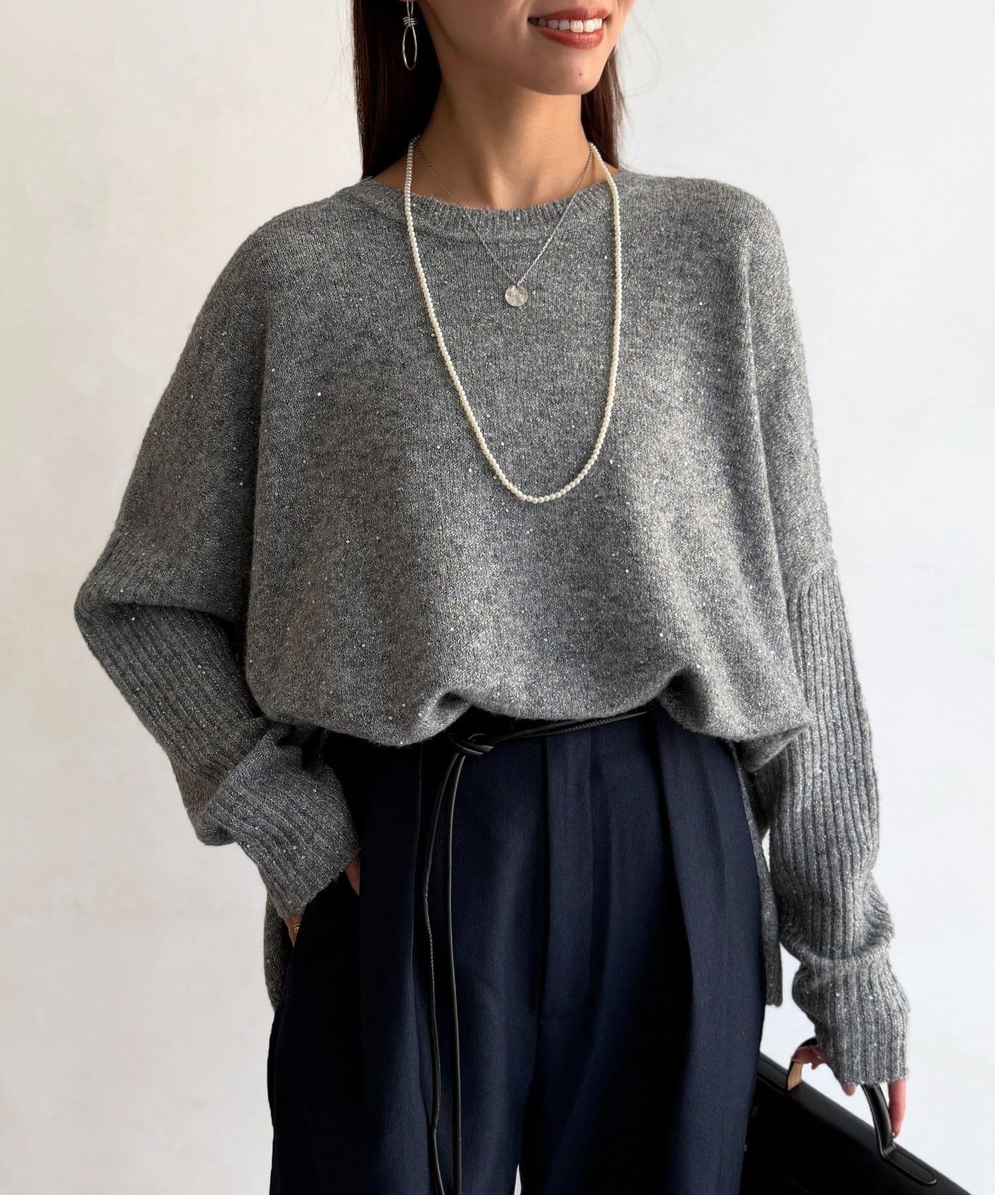 亮片蝙蝠袖針織套頭衫