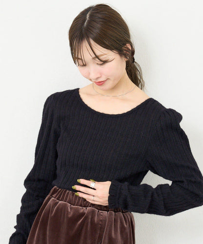 【4色可選/前後兩穿】B 長毛絨褶皺袖上衣