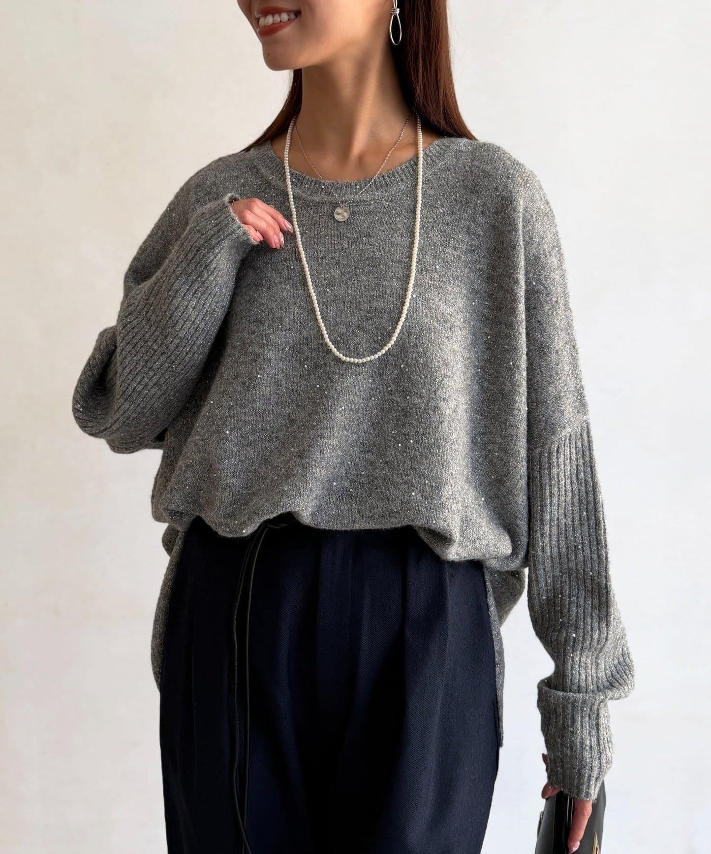 亮片蝙蝠袖針織套頭衫