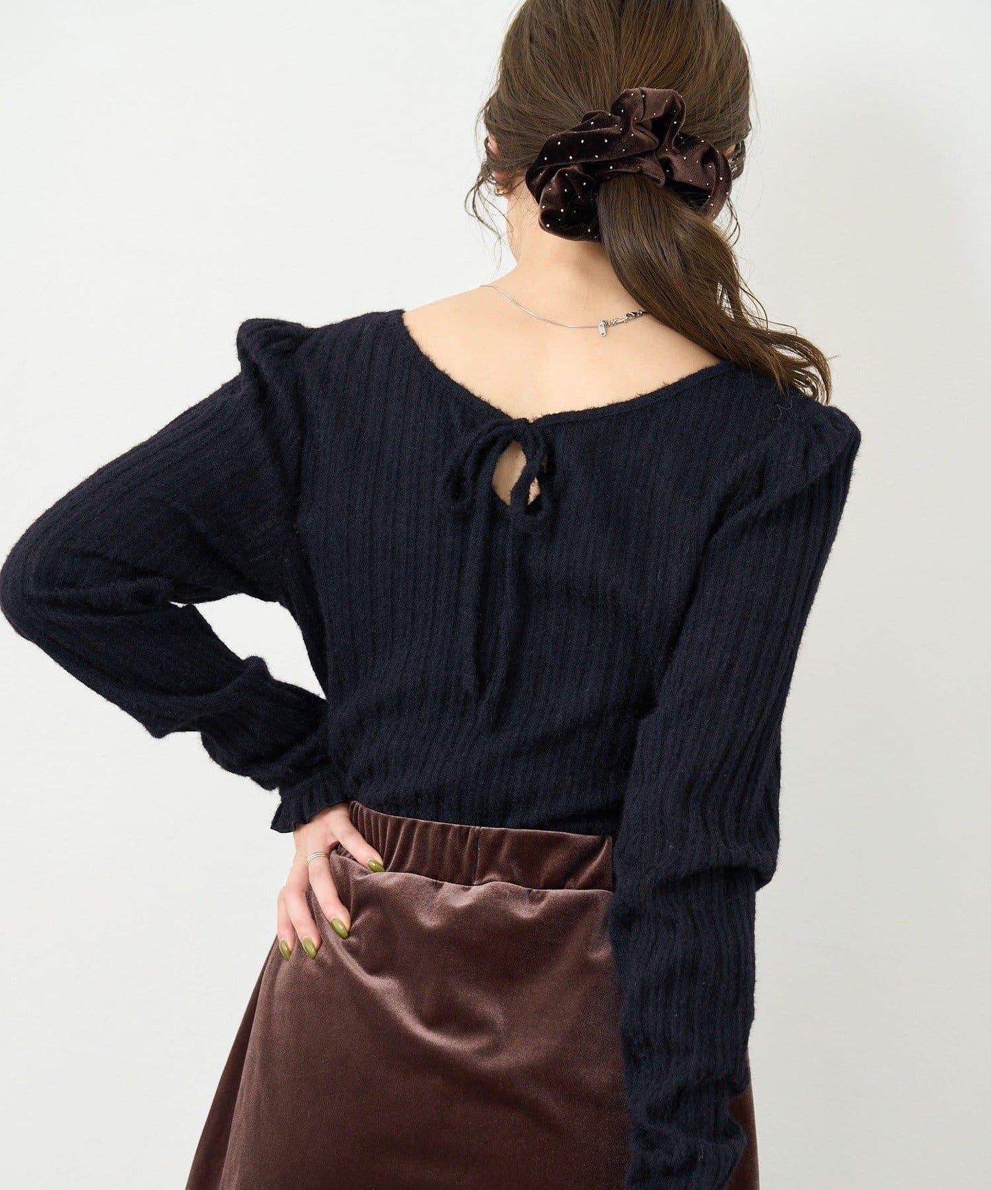 【4色可選/前後兩穿】B 長毛絨褶皺袖上衣