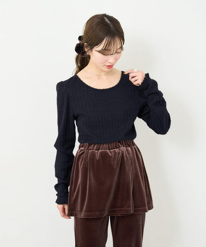 【4色可選/前後兩穿】B 長毛絨褶皺袖上衣