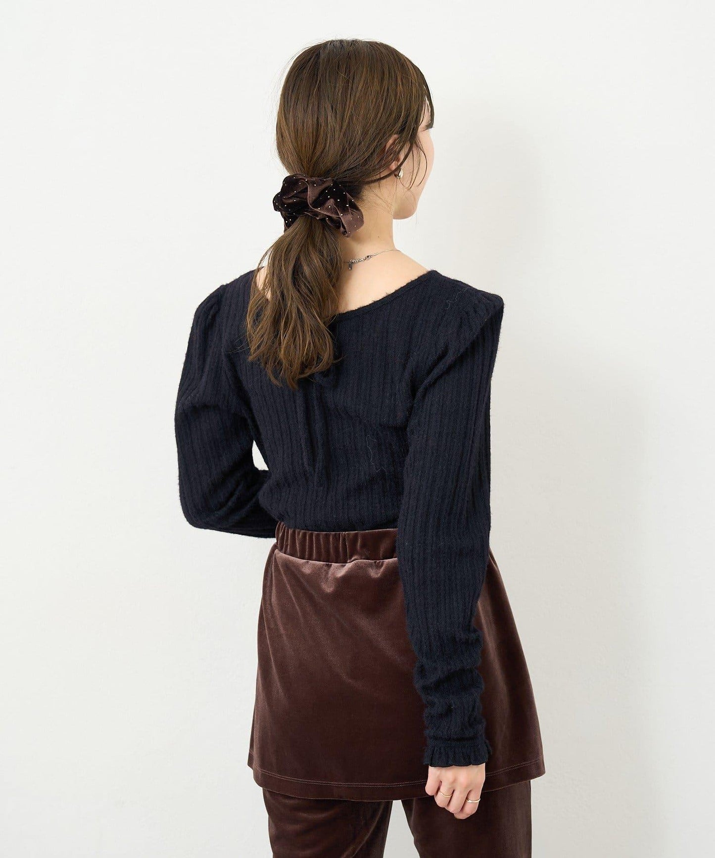 【4色可選/前後兩穿】B 長毛絨褶皺袖上衣