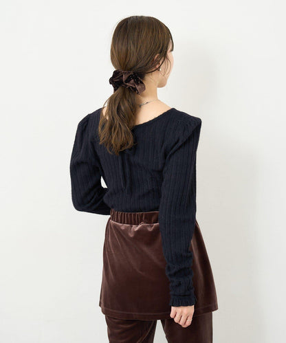 【4色可選/前後兩穿】B 長毛絨褶皺袖上衣