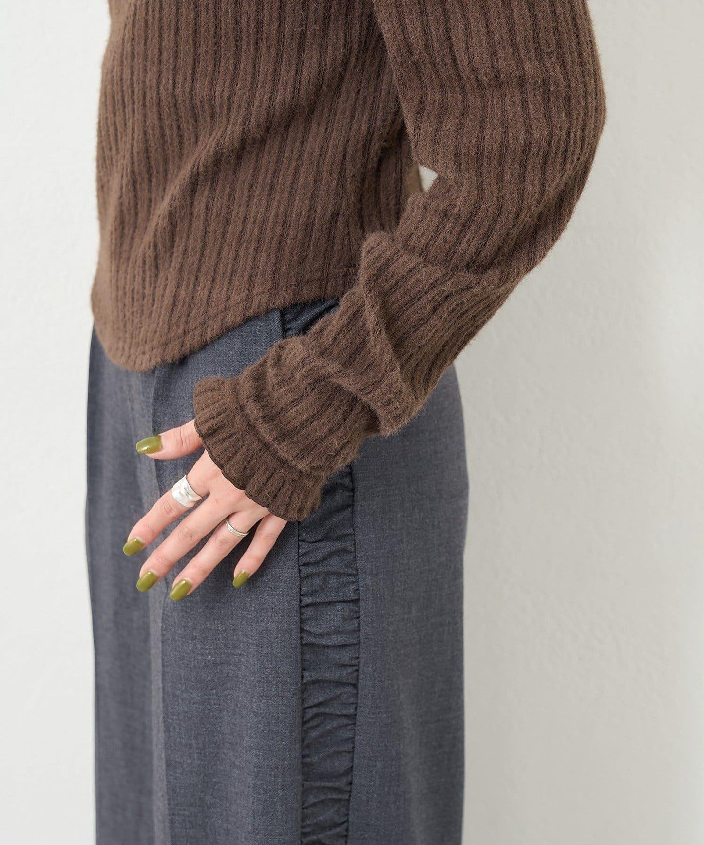 【4色可選/前後兩穿】B 長毛絨褶皺袖上衣