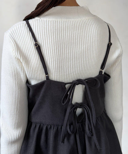 吊帶荷葉邊上衣×修身長裙