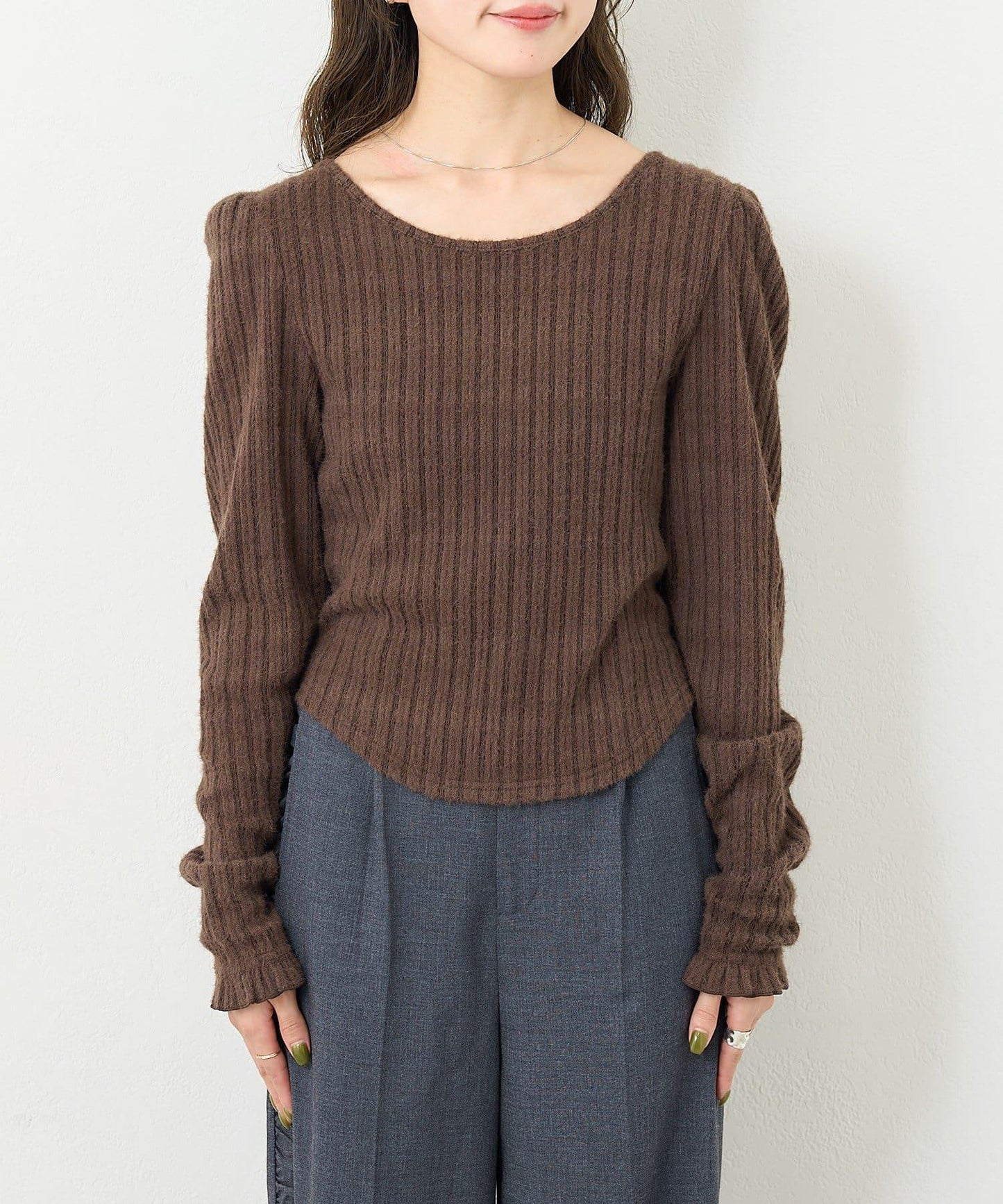 【4色可選/前後兩穿】B 長毛絨褶皺袖上衣