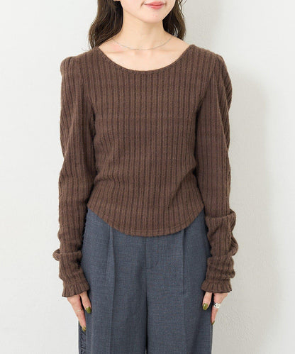 【4色可選/前後兩穿】B 長毛絨褶皺袖上衣