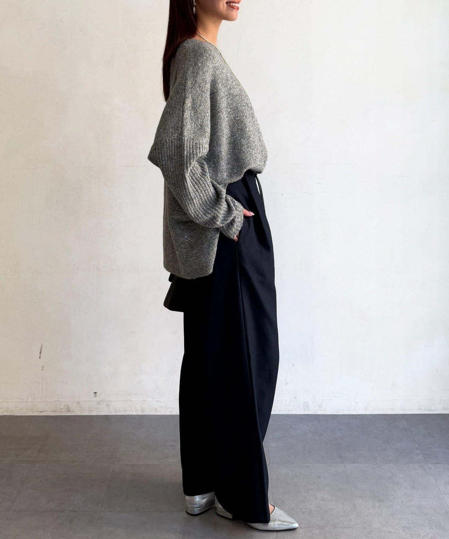 亮片蝙蝠袖針織套頭衫