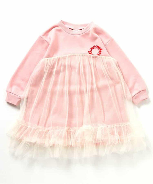 標誌數字刺繡網紗連衣裙