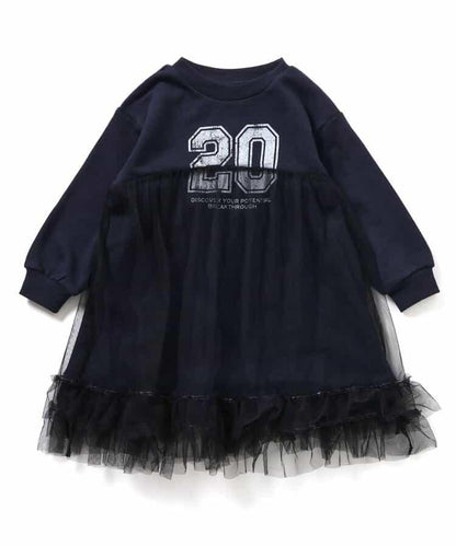 標誌數字刺繡網紗連衣裙