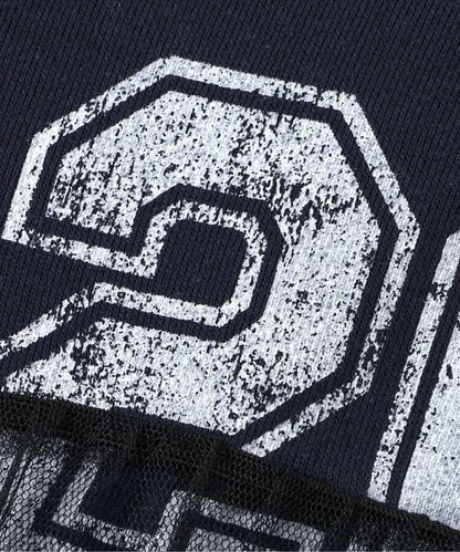 標誌數字刺繡網紗連衣裙