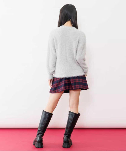 環保仿皮草翻蓋百褶裙