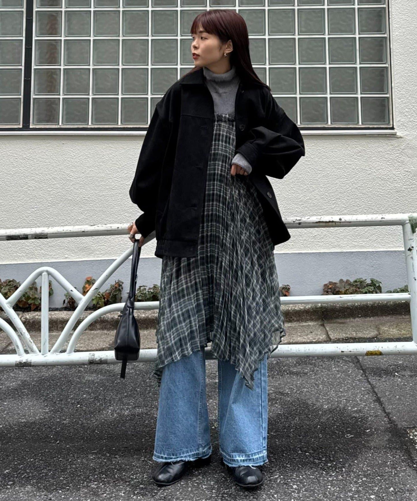 【也可作長款上衣】2WAY不規則下襬百褶格紋裙