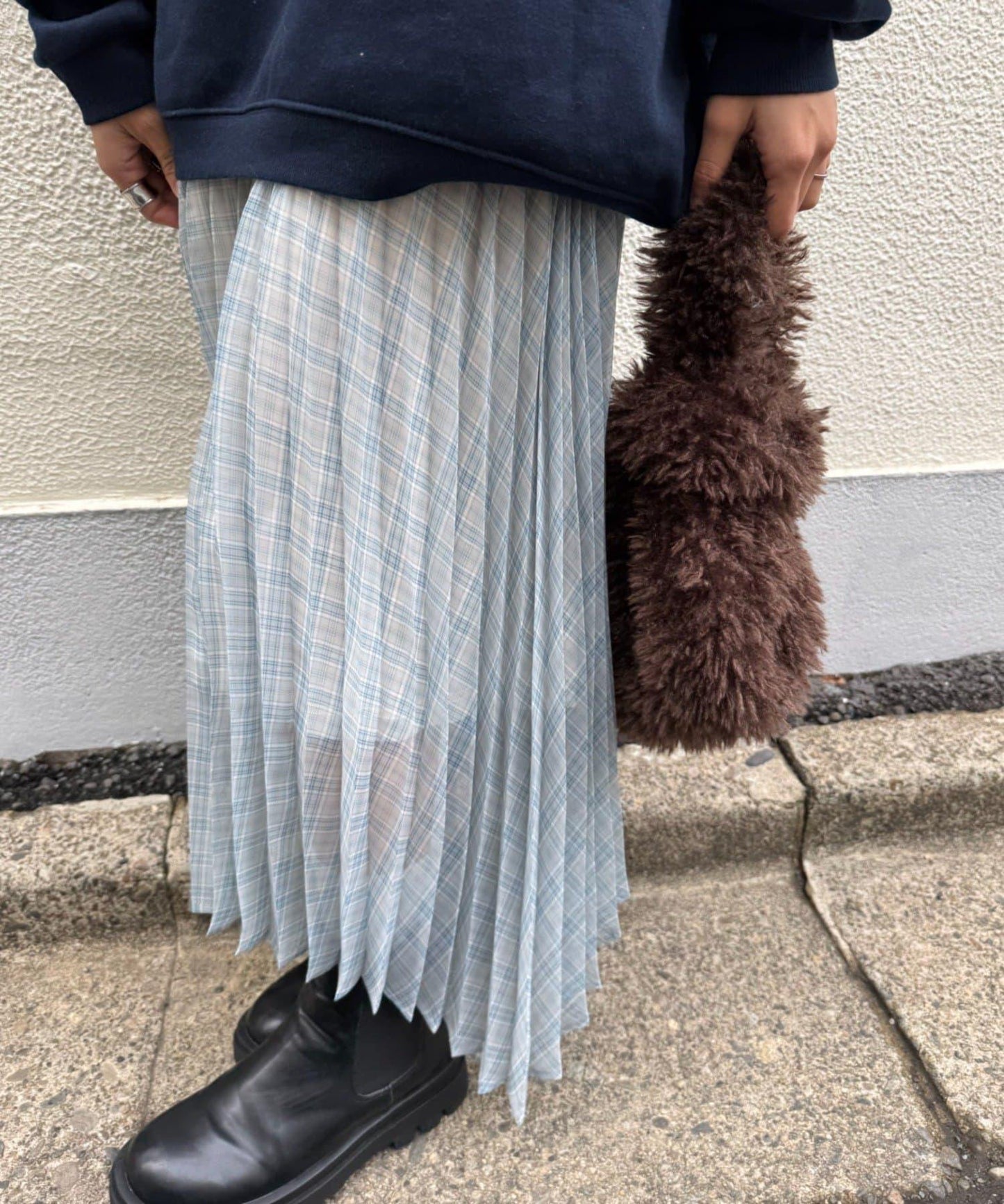 【也可作長款上衣】2WAY不規則下襬百褶格紋裙