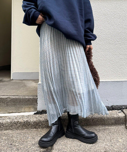 【也可作長款上衣】2WAY不規則下襬百褶格紋裙