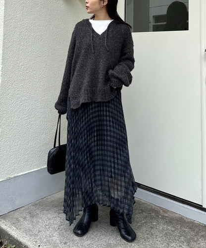 【也可作長款上衣】2WAY不規則下襬百褶格紋裙