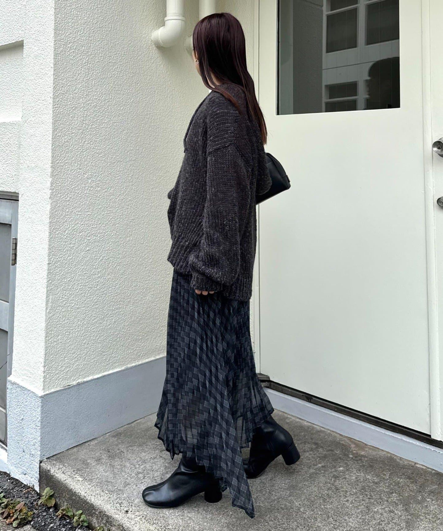 【也可作長款上衣】2WAY不規則下襬百褶格紋裙