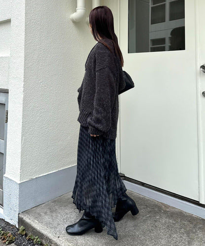 【也可作長款上衣】2WAY不規則下襬百褶格紋裙