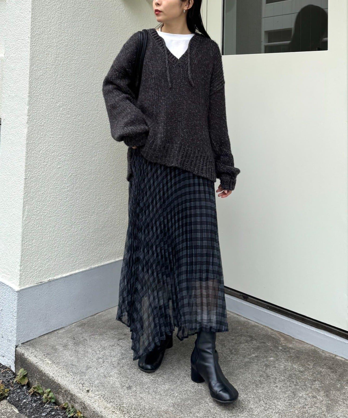 【也可作長款上衣】2WAY不規則下襬百褶格紋裙