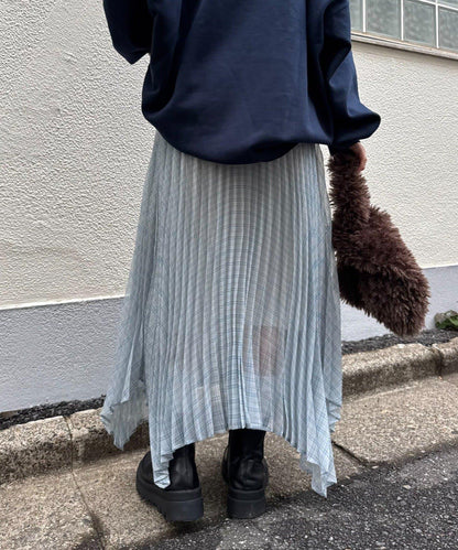 【也可作長款上衣】2WAY不規則下襬百褶格紋裙